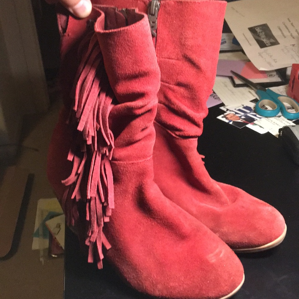 USED XTI Red Suede Wedge Boots Size 38(US 8) - Picture 5 of 6